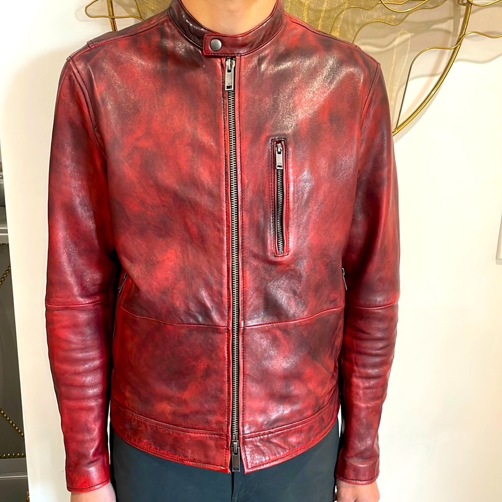 John Varvatos Reyes sheepskin fit racer jacket in Oxblood in size Medium